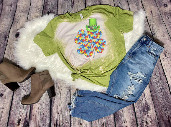 Four Leaf Clover with Puzzle Pieces and Hat