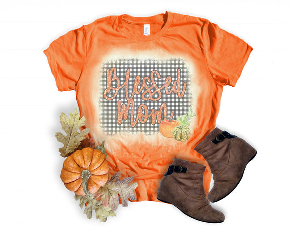 Blessed Mom-Black and White Plaid with Pumpkin