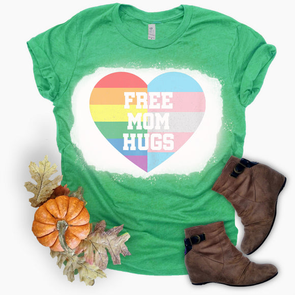 Free Mom Hugs inside Rainbow and Trans Flag Colored Heart