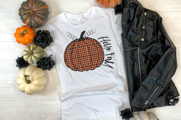 Hello Fall Buffalo Plaid Pumpkin