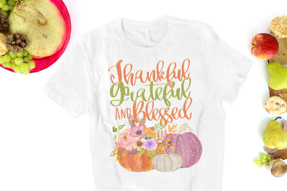Thankful, Grateful, Blessed with Three Pumpkins